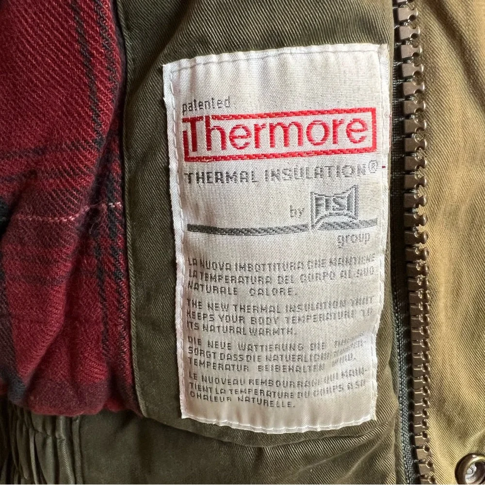 VTG Woolrich Men Bomber Jacket Thermore Green Brown Leather Size XL Rustic Cabin